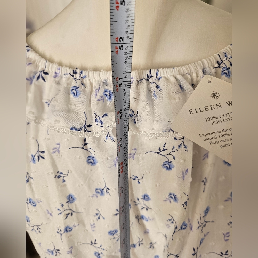 Eileen West White Nightgown with Blue Floral Print- Cotton NWT - Picture 7 of 8